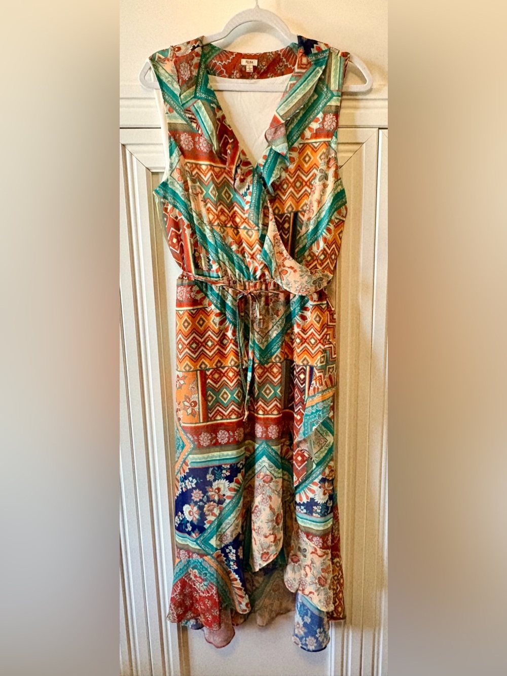 🟠 SLEEVELESS RUFFLED SOUTHWEST STYLE MAXI DRESS BY REBA MCENTIRE - BRAND NEW 🟠